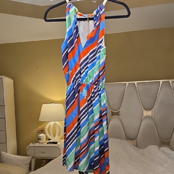 Lilly Pulitzer Silk Striped Mini Dress - Blue, Orange, Green, White - Picture 5 of 16